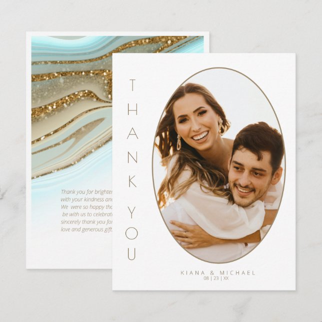 Cartão De Agradecimento Abstrato Glitter Strata Wedding Obrigado ID903 (Frente/Verso)