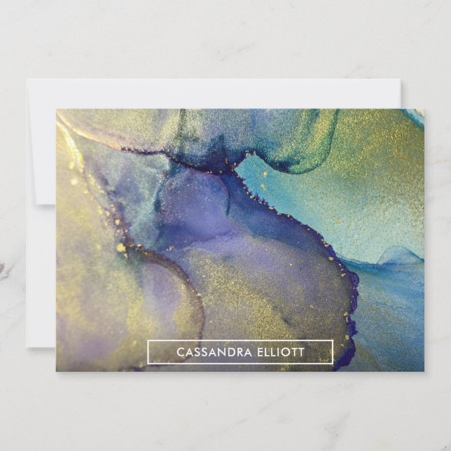 Cartão De Agradecimento Abstrato Líquido De Tinta Alcoólica Dourada Multic (Frente)