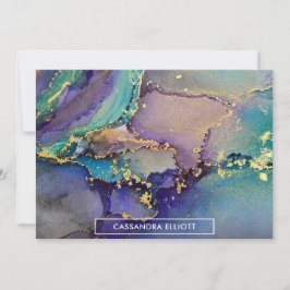 Cartão De Agradecimento Abstrato Líquido De Tinta Alcoólica Dourada Multic