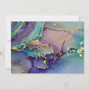 Cartão De Agradecimento Abstrato Líquido De Tinta Alcoólica Dourada Multic