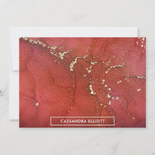 Cartão De Agradecimento Abstrato Vermelho Brilhante e Dourada Tinta Álcool