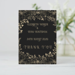 Cartão De Agradecimento Acabamento Floral Sépia Dourado e Preto Luxuoso