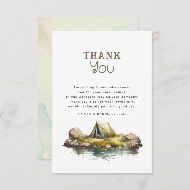 Cartão De Agradecimento Acampamento Bonito Foi Chá de fraldas Obrigado (Frente/Verso)