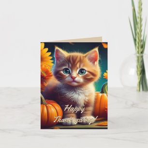 Cartão De Agradecimento Ação de Graças da Colheita Gatinho Gengibre Fofo A