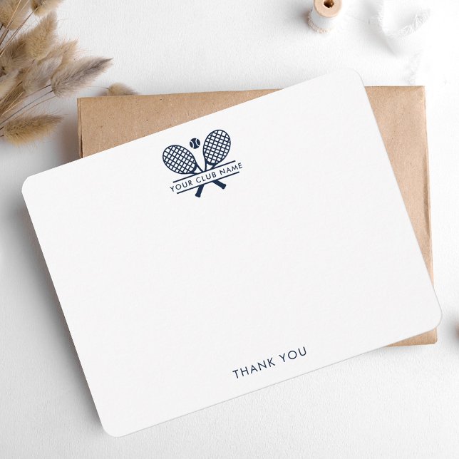 Cartão De Agradecimento Adicione o nome do clube Tênis Esporte Marinho Azu (Custom Lawn Tennis Club Racket Motif Thank You Card)
