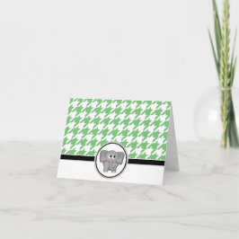Cartão De Agradecimento Adorable Elephant custom Green Houndstooth Cards