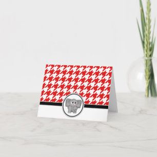 Cartão De Agradecimento Adorable Elephant custom Red Houndstooth Cards