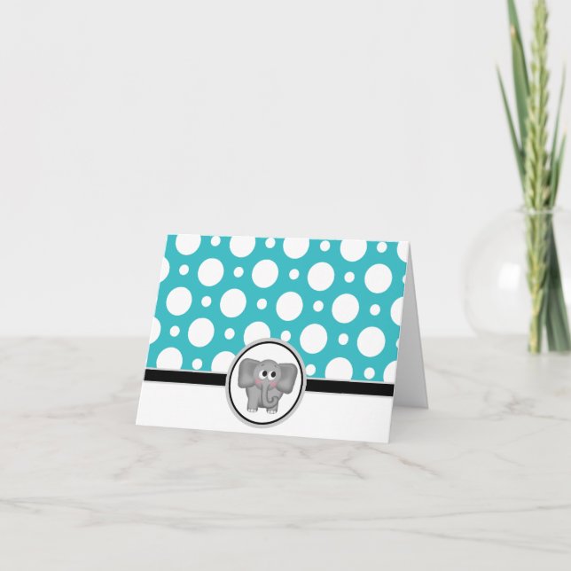 Cartão De Agradecimento Adorable Elephant custom Turquoise Polka Dot Card (Frente)