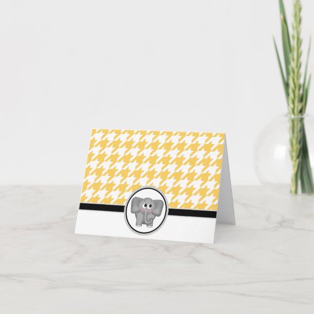 Cartão De Agradecimento Adorable Elephant custom Yellow Houndstooth Cards (Frente)