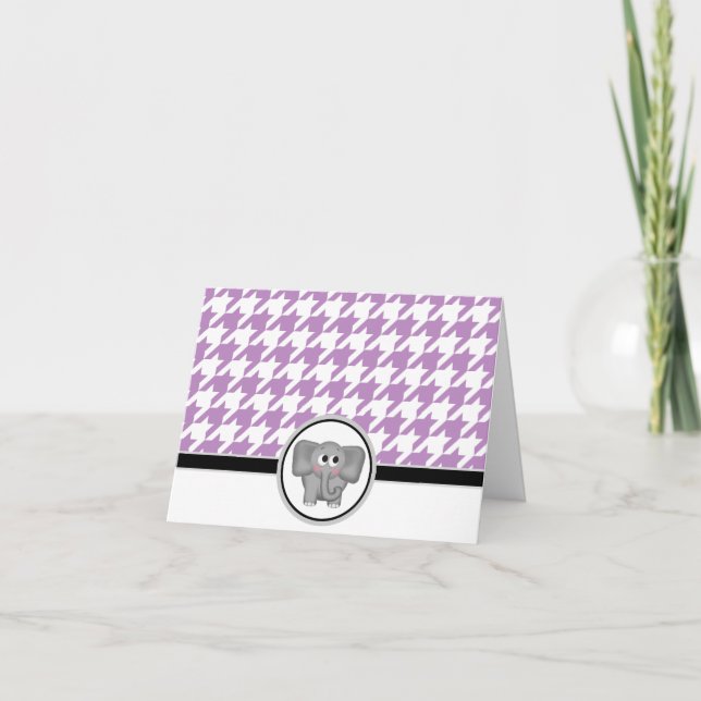 Cartão De Agradecimento Adorable Elephant Purple Houndstooth Cards (Frente)