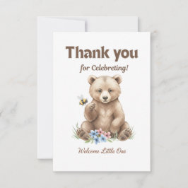 Cartão De Agradecimento Adorable,  grizzly bear cub  Baby Shower 