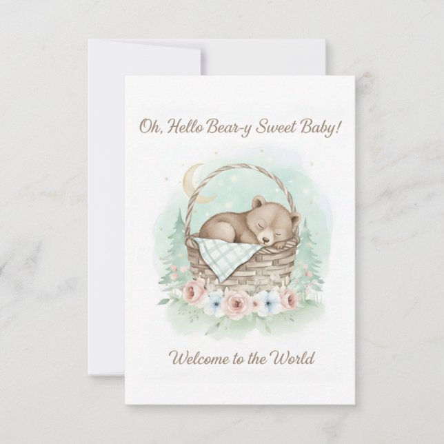 Cartão De Agradecimento Adorable,  grizzly bear cub  Baby Shower  (Frente)