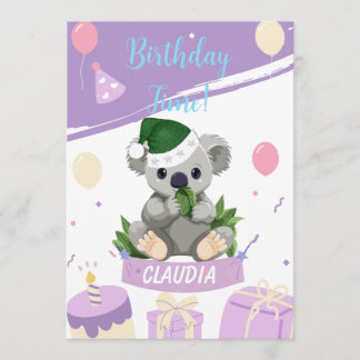 Cartão De Agradecimento Adorable Koala Birthday Card with Balloons & Party