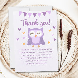 Cartão De Agradecimento Adorable Owl Baby Shower Girl – 'It's a Girl