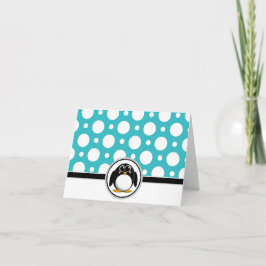 Cartão De Agradecimento Adorable Penguin custom Turquoise Polka Dot Cards