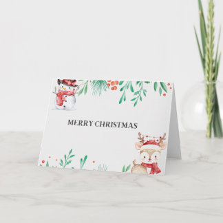 Cartão De Agradecimento Adorable Snowman & Reindeer Blank