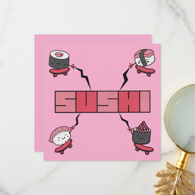 Cartão De Agradecimento Adoramos Sushi - Sushi Love - ASL ILY Obsession (Frente/Verso In Situ)