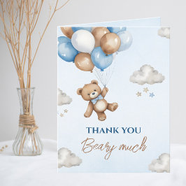 Cartão De Agradecimento Adoráveis Balões de Urso Azul Marrom para Chá de B