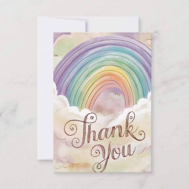 Cartão De Agradecimento Adorável Pastel Rainbow e Clouds (Frente)