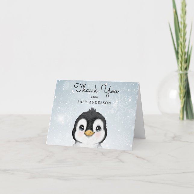 Cartão De Agradecimento Adorável Pinguim Pinguim Inverno Obrigado (Frente)