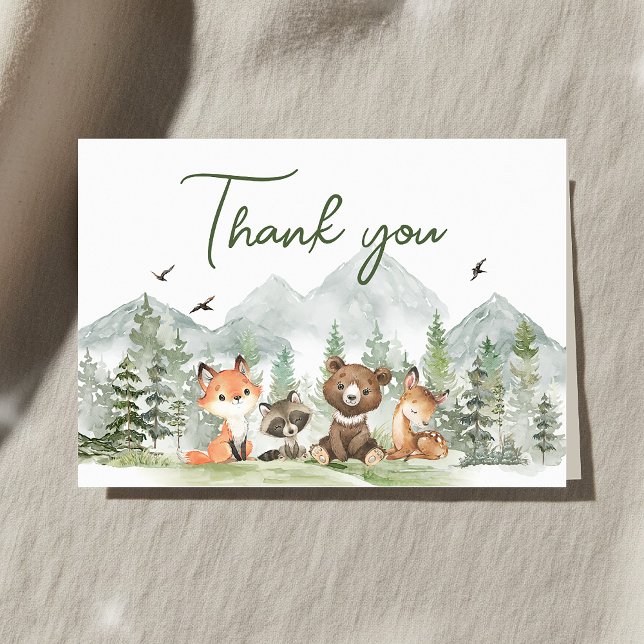 Cartão De Agradecimento Adventure Begin Woodland Animal Chá de fraldas (Adventure Begin Woodland Animals Baby Shower Thank You Card)