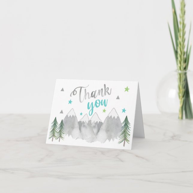 Cartão De Agradecimento Adventure Folded Thank You Card Mountains Teal (Frente)