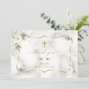Cartão De Agradecimento Aery Greenery White Floral Dourado Baptismo