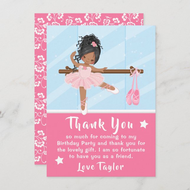 Cartão De Agradecimento África-americana Ballerina Pink Aniversário Obriga (Frente/Verso)