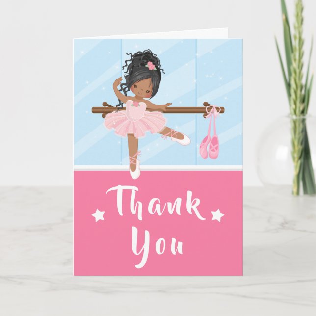 Cartão De Agradecimento África-americana Ballerina Pink Aniversário Obriga (Frente)