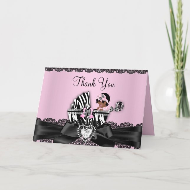 Cartão De Agradecimento African American Zebra Baby Shower Thank You Card (Frente)