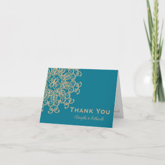 CARTÃO DE AGRADECIMENTO ÁGATA AZUL E OURO ÍNDIO CASAMENTO OBRIGADO