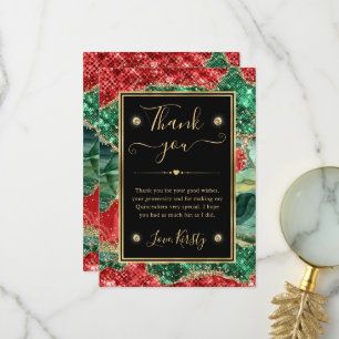 Cartão De Agradecimento Ágata de Natal de Mármore & Brilho Dourado Quincea