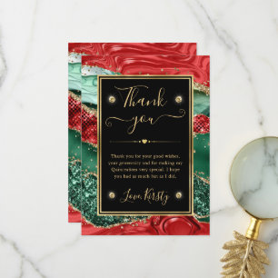 Cartão De Agradecimento Ágata de Natal de Mármore e Glitter Dourado Quince