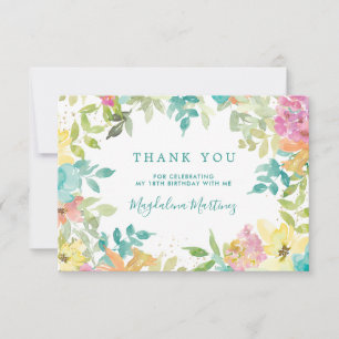 Cartão De Agradecimento Água de Verão Floral Aquarela 18 Anos