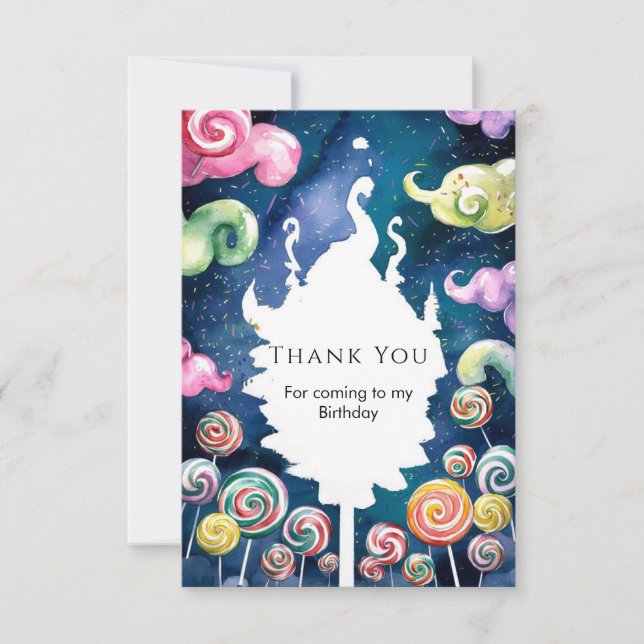 Cartão De Agradecimento Água Encantada Aquarela País dos Doces Aniversário (Frente)