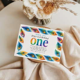 Cartão De Agradecimento Água-forte Arco-íris 1º Aniversário | Bebê Colorid