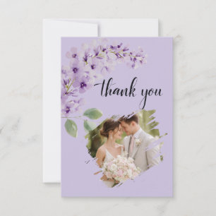 Cartão De Agradecimento Água-forte Floral Lavanda Foto Casamento Agradecim