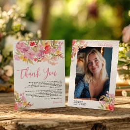 Cartão De Agradecimento Água-forte Floral Lavanda Rosa Fotografia Graduaçã