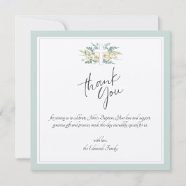 Cartão De Agradecimento Água-forte Floral Verde Batismo