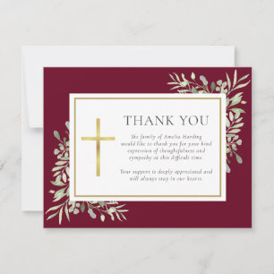 Cartão De Agradecimento Água-forte Funeral Burgundy Verde Cristão