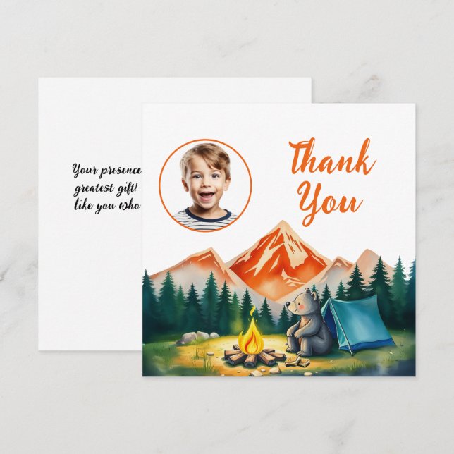 Cartão De Agradecimento Água-forte Urso Branco Acampamento Crianças Foto A (Frente/Verso)