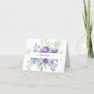 Cartão De Agradecimento Água-marinha lilás floral personalizada agradecime