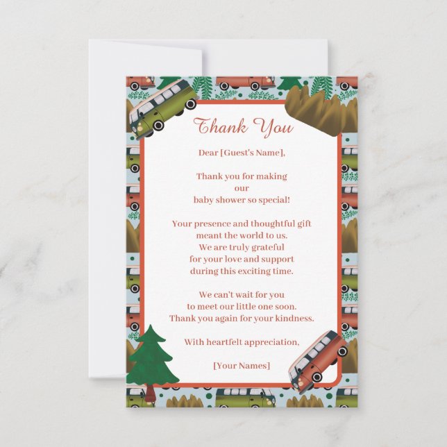 Cartão De Agradecimento Aguardam Aventura o Chá de Camper Baby Boy (Frente)