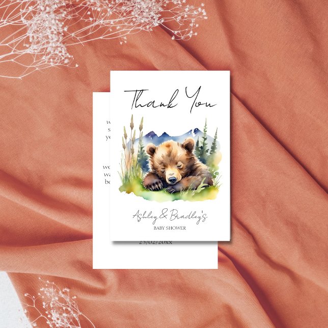 Cartão De Agradecimento Aguardar cedo a aventura do filhote espera chá de  (Bearly wait bear cub adventure awaits baby shower thank you card baby shower thank you card cute)