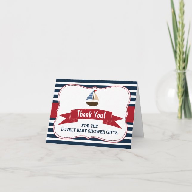 Cartão De Agradecimento Ahoy It's A Boy! Nautical Boat Baby Shower Thanks (Frente)