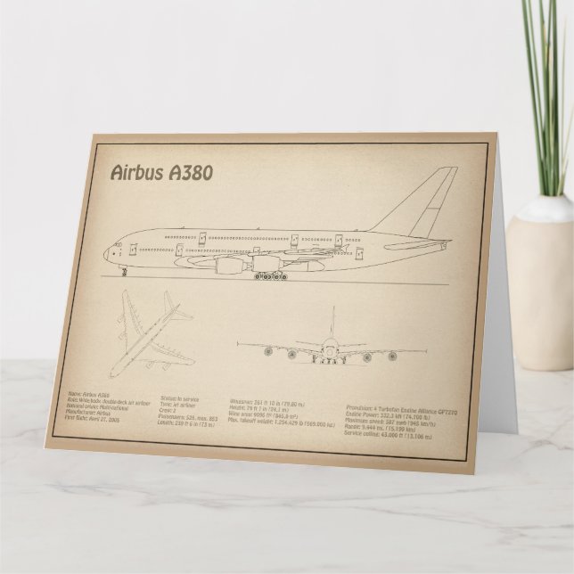 Cartão De Agradecimento Airbus a380 - Planos de desenho do avião Blueprint (Frente)