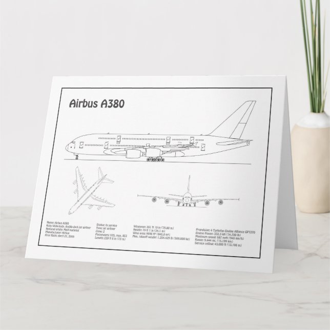 Cartão De Agradecimento Airbus a380 - Planos de desenho do avião Blueprint (Frente)