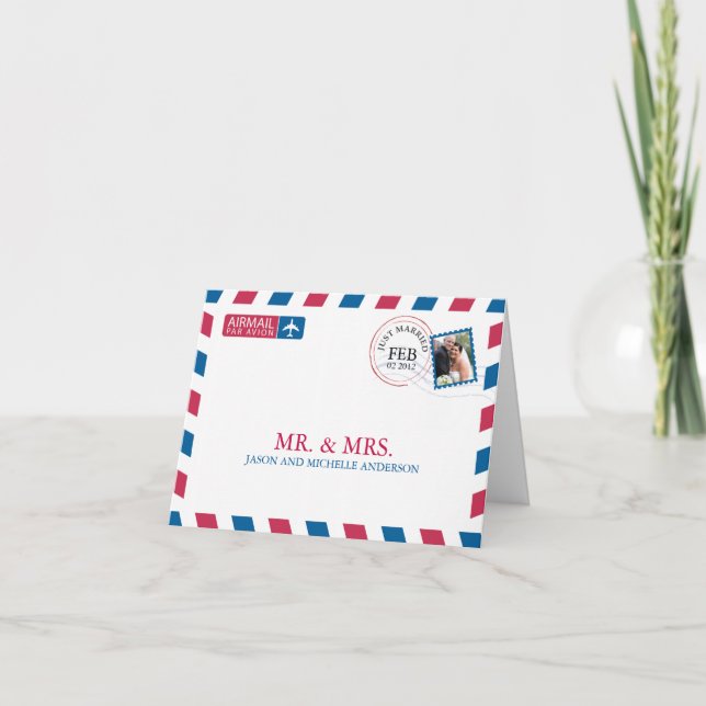 Cartão De Agradecimento Airmail Wedding Obrigado (Frente)