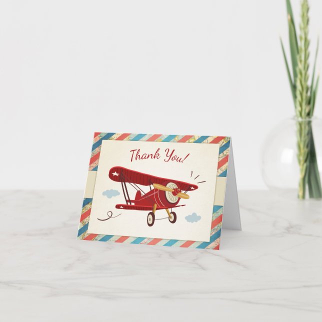 Cartão De Agradecimento Airplane Baby shower Thank you card Adventure Map (Frente)