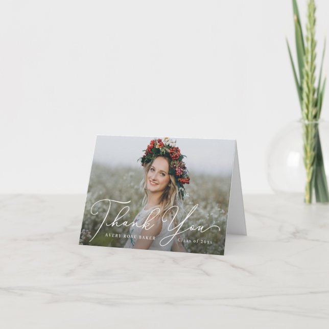 Cartão De Agradecimento Airy Elegance EDITABLE COLOR Graduação Obrigado (Frente)